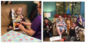 Family receiving gifts
