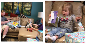 Family receiving gifts